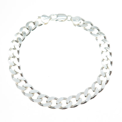 925 Sterling Silver Vintage Italy Curb Link Bracelet 9"