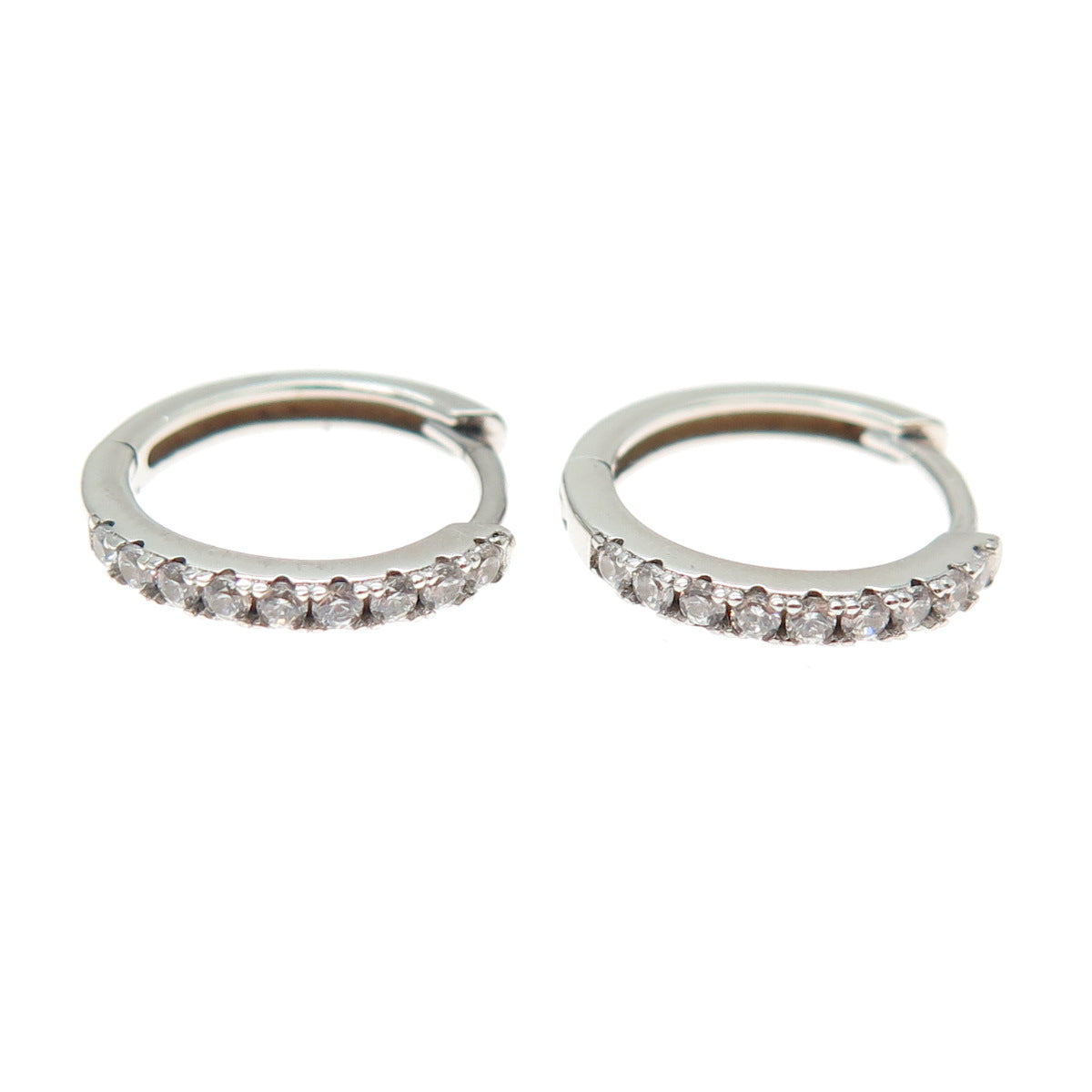 HAN 925 Sterling Silver Round-Cut C Z Hoop Earrings