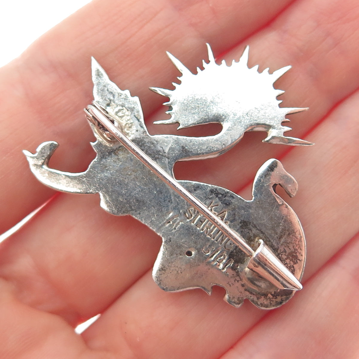 925 Sterling Silver Antique KA Artisan Siam Hindu Goddess Oxidized Pin Brooch