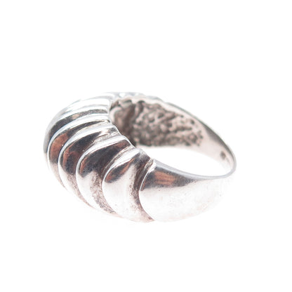 925 Sterling Silver Vintage Modernist Ribbed Oxidized Ring Size 6.5