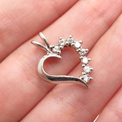 925 Sterling Silver Vintage Round-Cut C Z Heart Minimalist Charm Pendant