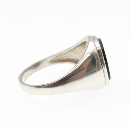925 Sterling Silver Vintage Real Black Onyx Signet Ring Size 14.25