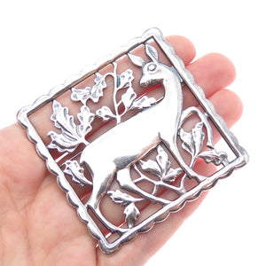925 Sterling Silver Vintage Modernist Deer Floral Oxidized Pin Brooch