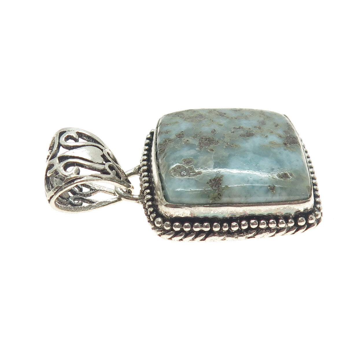925 Sterling Silver Vintage Real Larimar Granulated Pendant