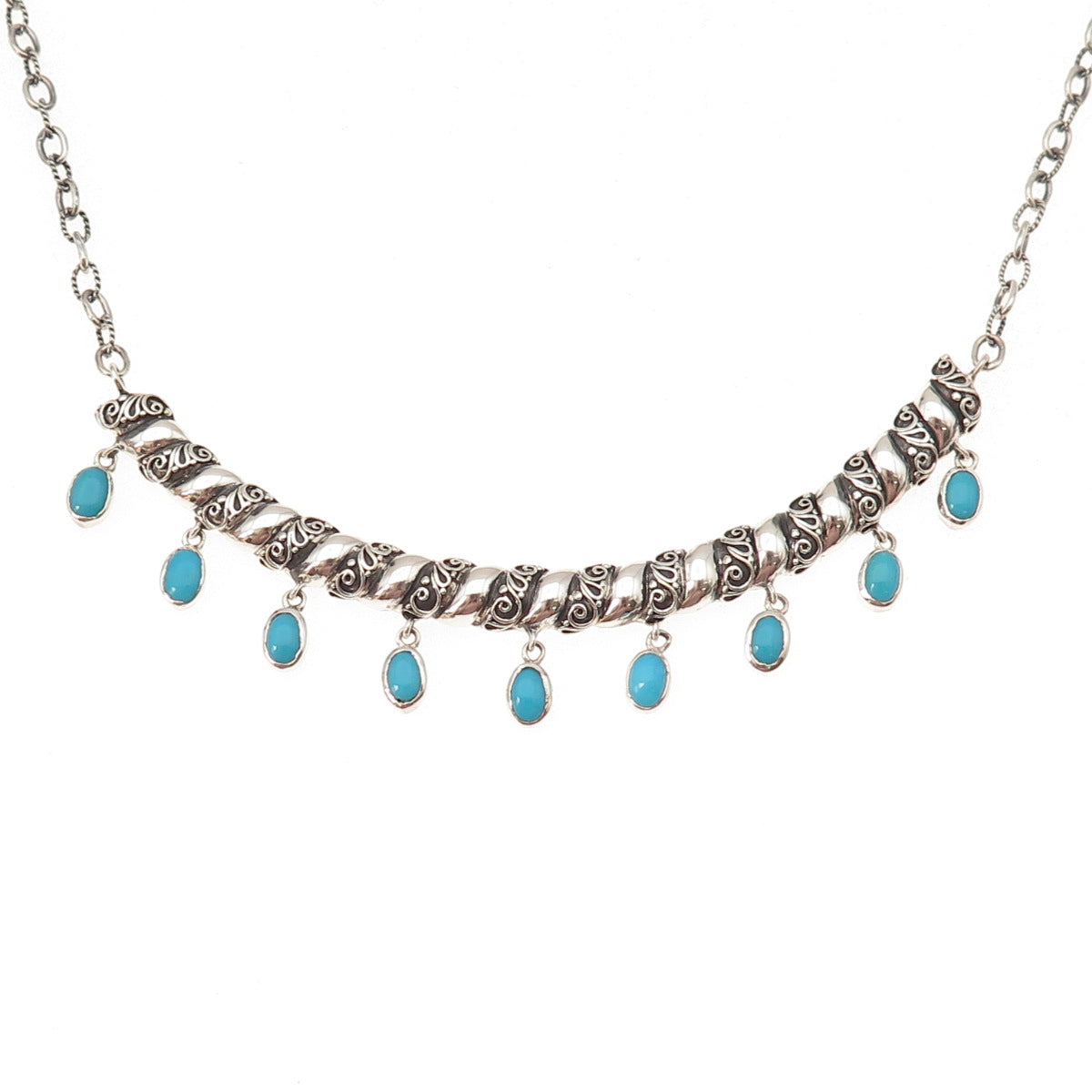 Samuel Benham 925 Sterling Silver Real Turquoise Cable Chain Necklace 18-20"