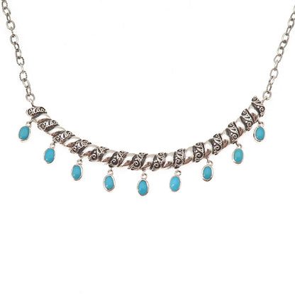 Samuel Benham 925 Sterling Silver Real Turquoise Cable Chain Necklace 18-20"
