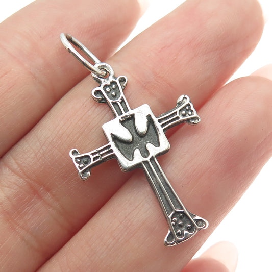 925 Sterling Silver Vintage Holy Spirit Cross Oxidized Pendant