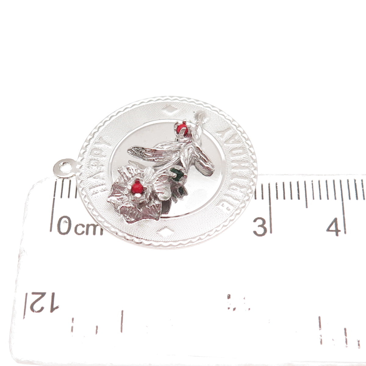 Elco 925 Sterling Silver Vintage Rhinestone Happy Birthday Flower Charm Pendant