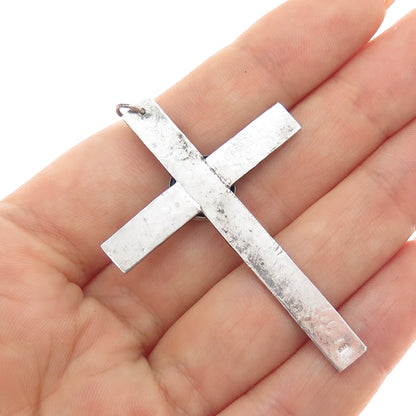 925 Sterling Silver Vintage Real Black Onyx Nugget Cross Oxidized Pendant