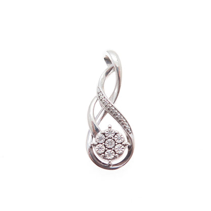 925 Sterling Silver Real Round-Cut Diamond Twisted Charm Pendant