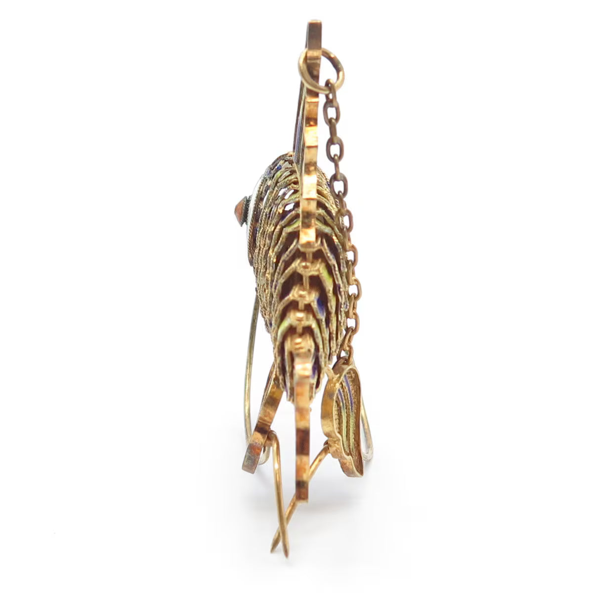 925 Sterling Silver Gold Plated Antique Enamel Chinese Koi Fish Articulated Fob