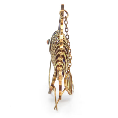 925 Sterling Silver Gold Plated Antique Enamel Chinese Koi Fish Articulated Fob