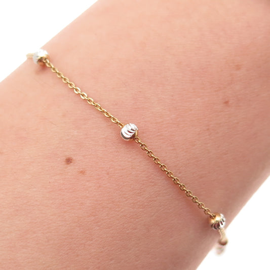 925 Sterling Gold Plated Italy Diamond-Cut Ball By The Yard Link Bracelet 7.25"