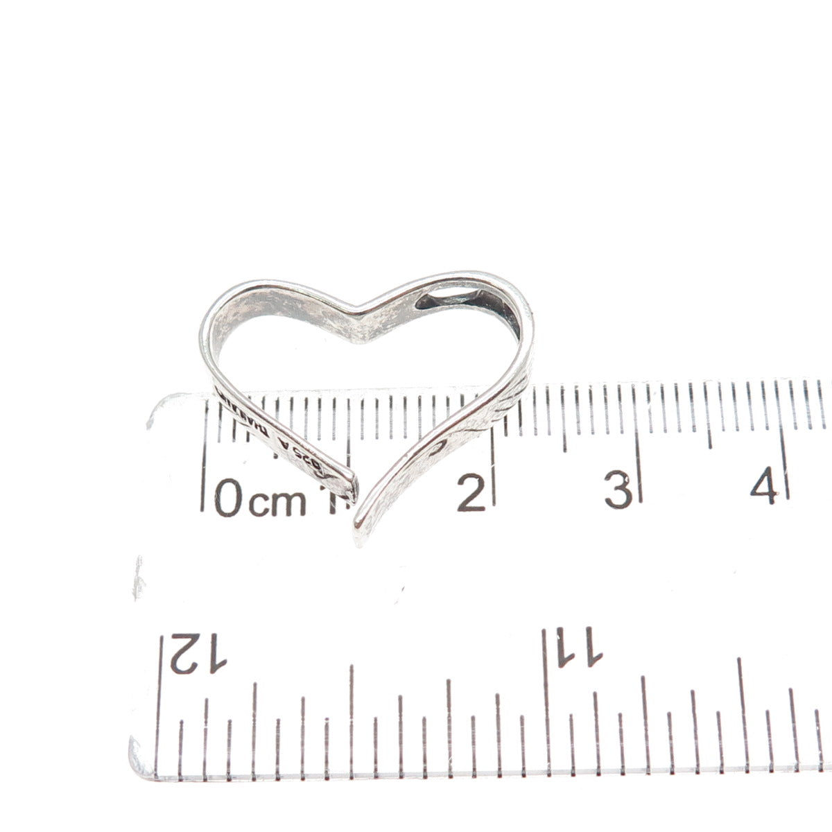 925 Sterling Silver Vintage Modernist Heart Oxidized Slide Charm Pendant