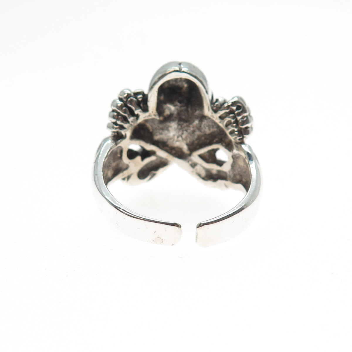 925 Sterling Silver Vintage Skeleton Adjustable Biker Ring Size 9.5