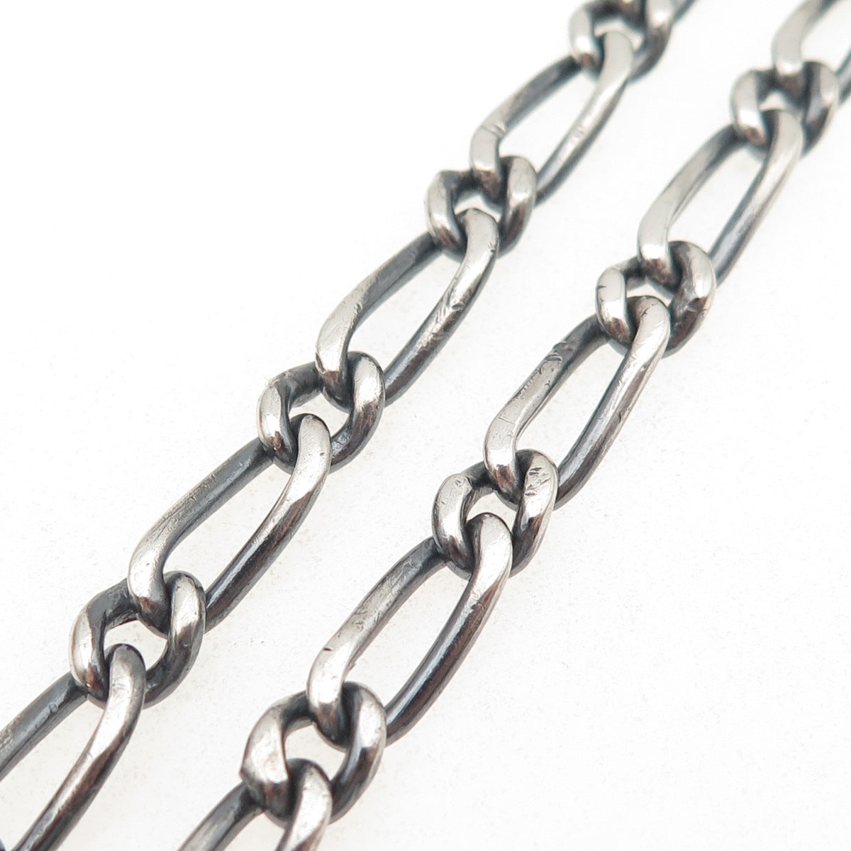 925 Sterling Silver Vintage Mexico Figaro Chain Oxidized Necklace 22"