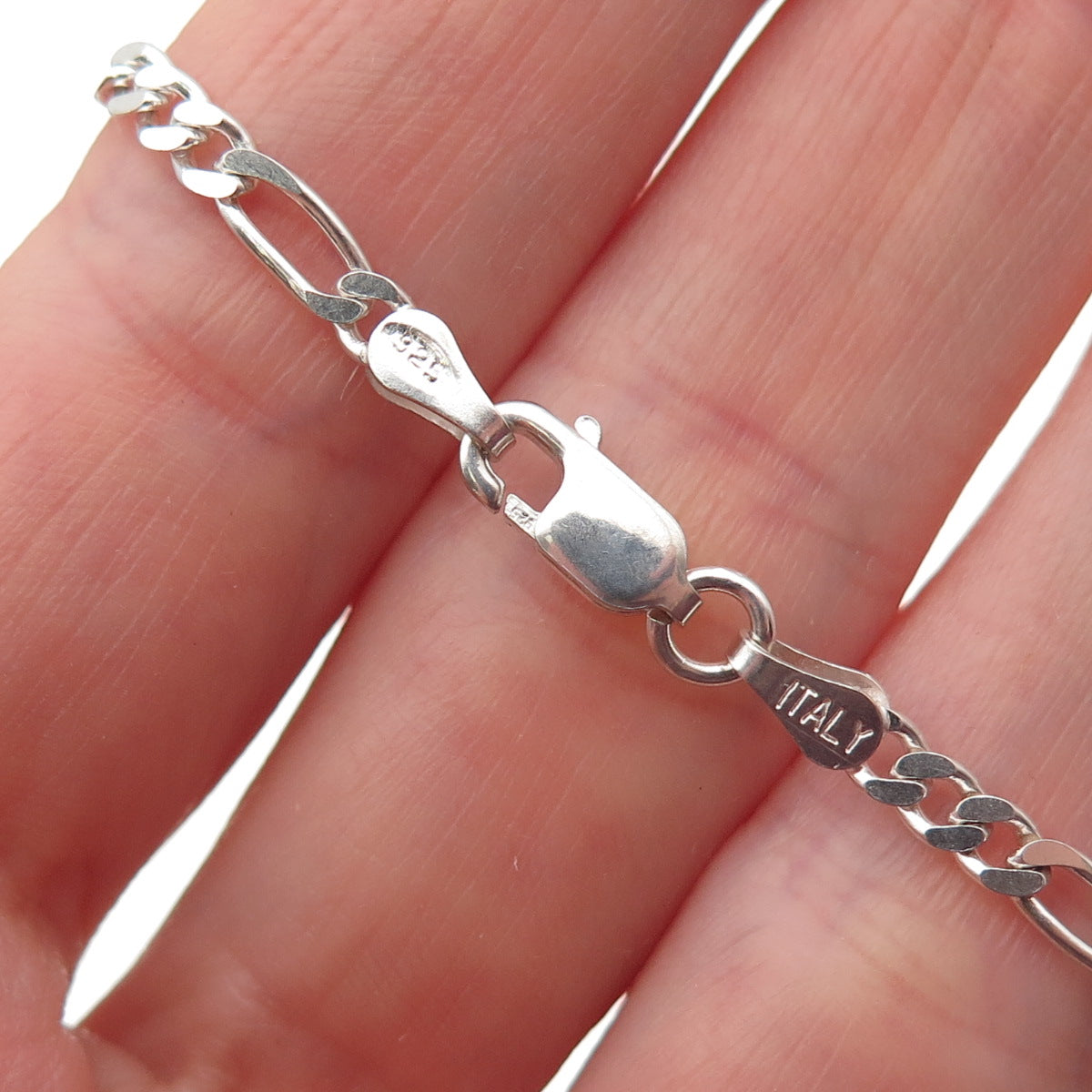 925 Sterling Silver Italy Figaro Link Bracelet 7"