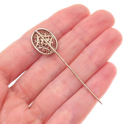 925 Sterling Silver Gold Plated Antique Art Deco Rhinestone Filigree Lapel Pin