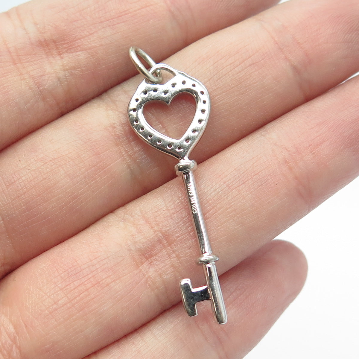 925 Sterling Silver Pave C Z Key Heart Pendant