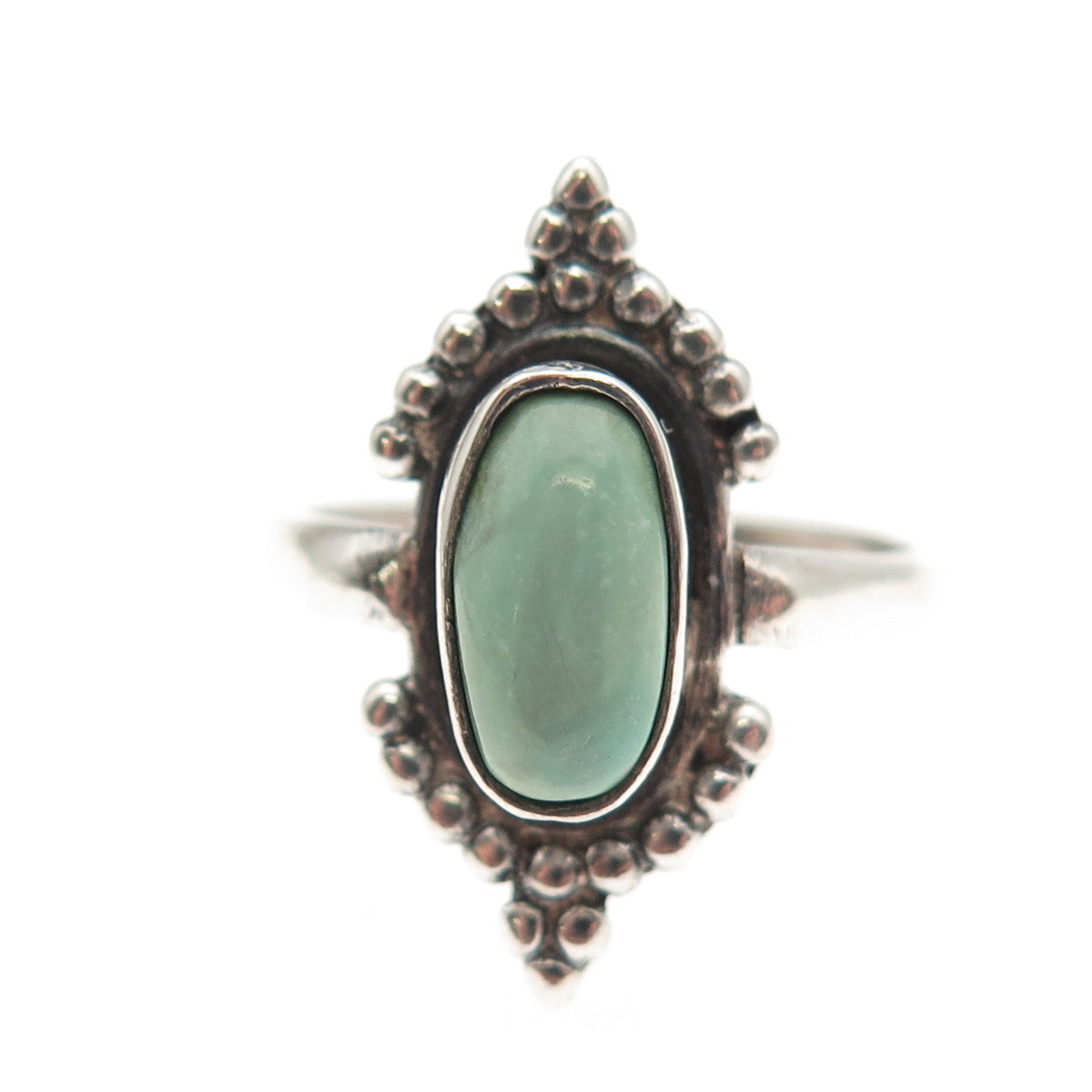 925 Sterling Silver Vintage Real Tyrone Turquoise Modernist Beaded Ring Size 7.5