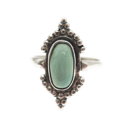 925 Sterling Silver Vintage Real Tyrone Turquoise Modernist Beaded Ring Size 7.5