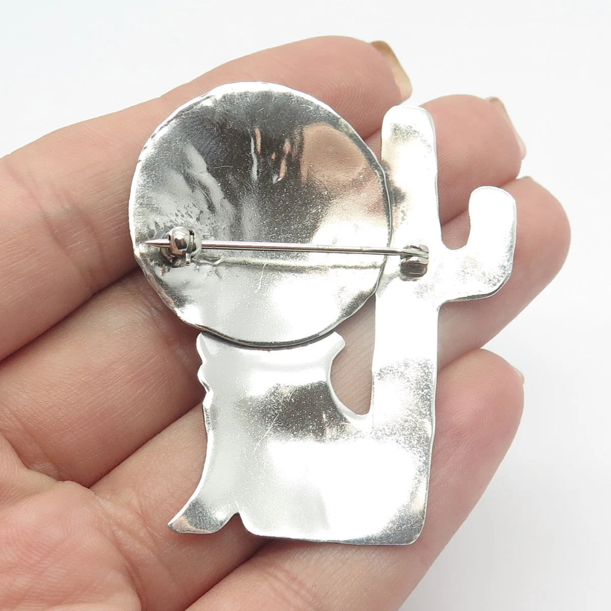 925 Sterling Silver Vintage Coyote & Cactus Pin Brooch
