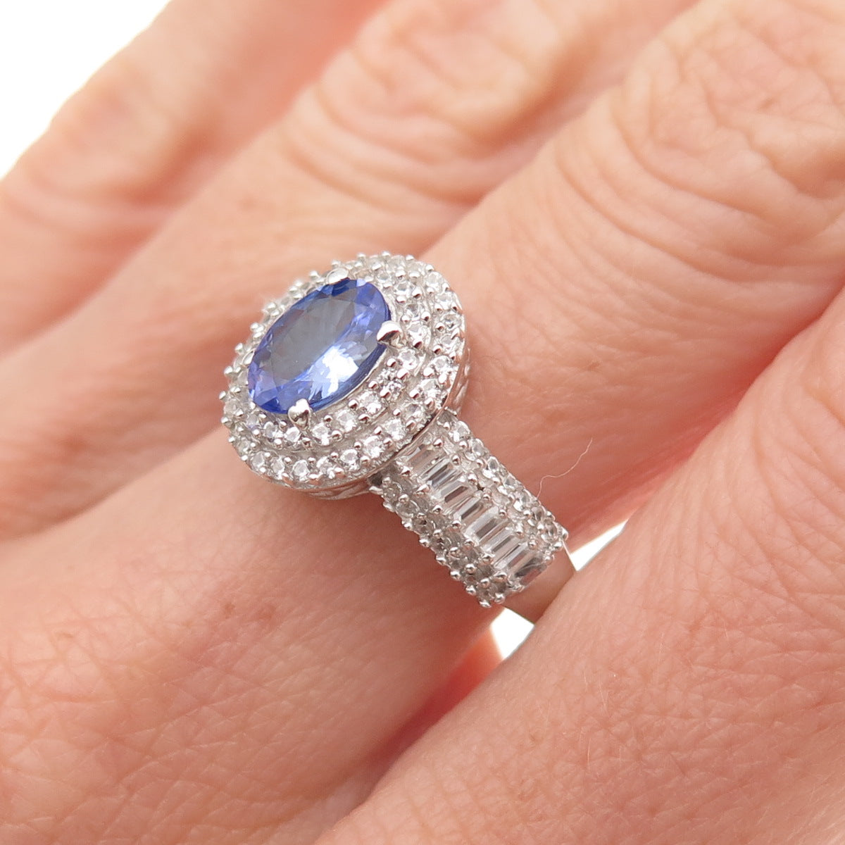Chuck Clemency 925 Sterling Silver Real Tanzanite & White Topaz Ring Size 8
