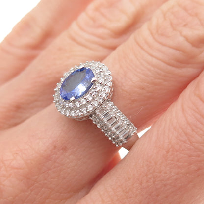 Chuck Clemency 925 Sterling Silver Real Tanzanite & White Topaz Ring Size 8