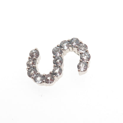 925 Sterling Silver Real Round-Cut Blue Topaz Letter S Slide Charm Pendant