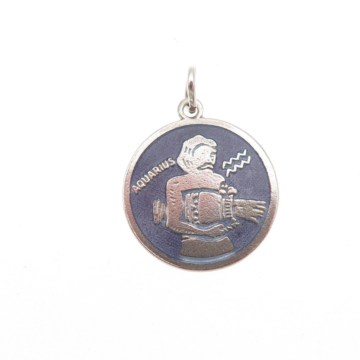 Griffith & Sons 925 Sterling Vintage Enamel Aquarius Zodiac Charm Pendant