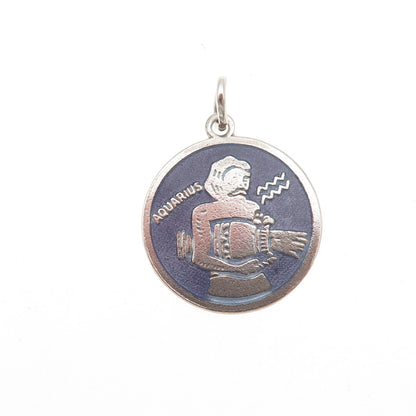 Griffith & Sons 925 Sterling Vintage Enamel Aquarius Zodiac Charm Pendant