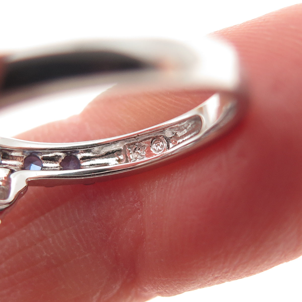 KEY STAR 925 Sterling Silver Real Sapphire & C Z Engagement Ring Size 6