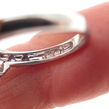 KEY STAR 925 Sterling Silver Real Sapphire & C Z Engagement Ring Size 6