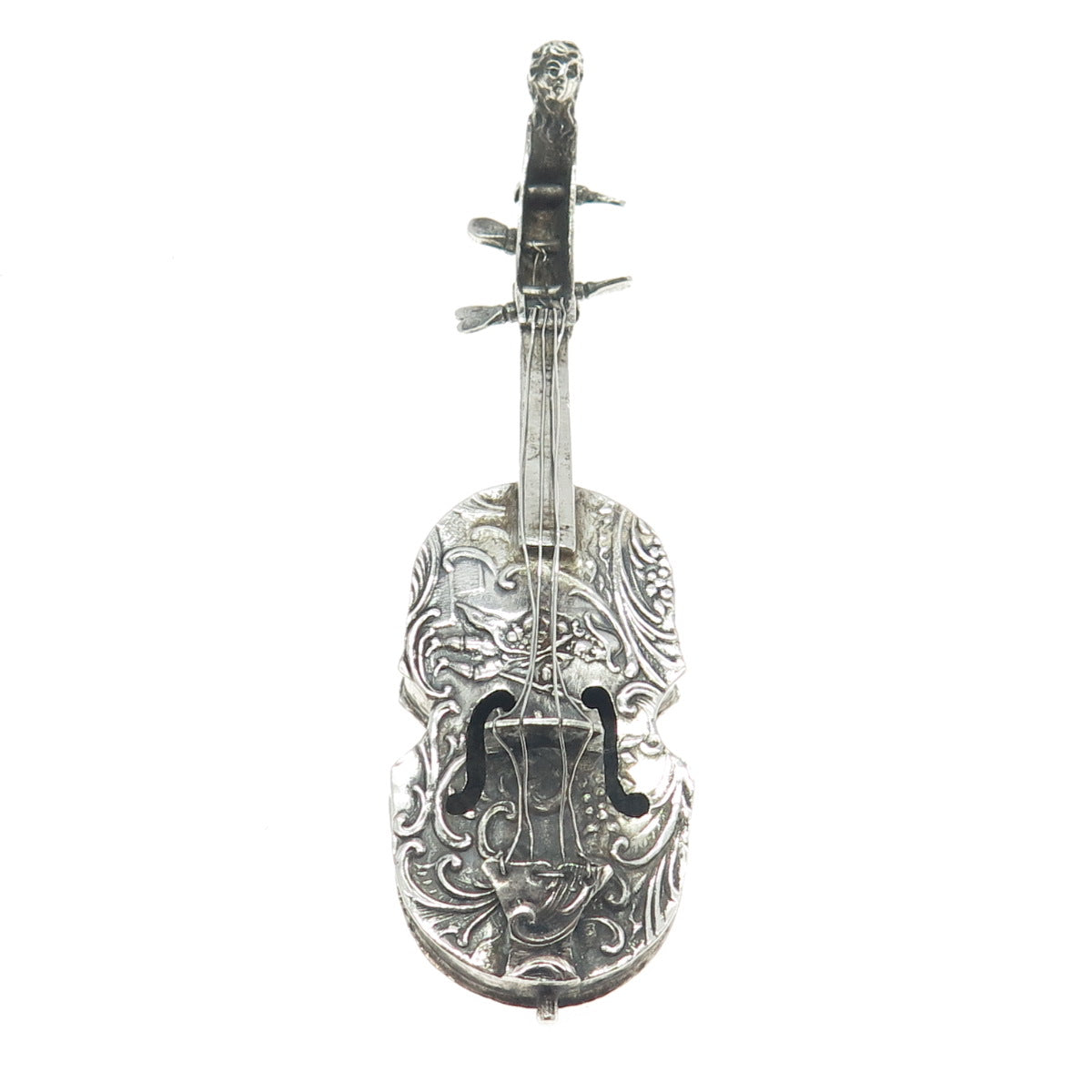 800 Silver Antique Victorian Germany Repousse Storyteller Violin Miniature