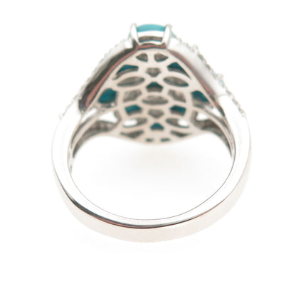 Chuck Clemency 925 Sterling Silver Real Turquoise & White Topaz Ring Size 8.5