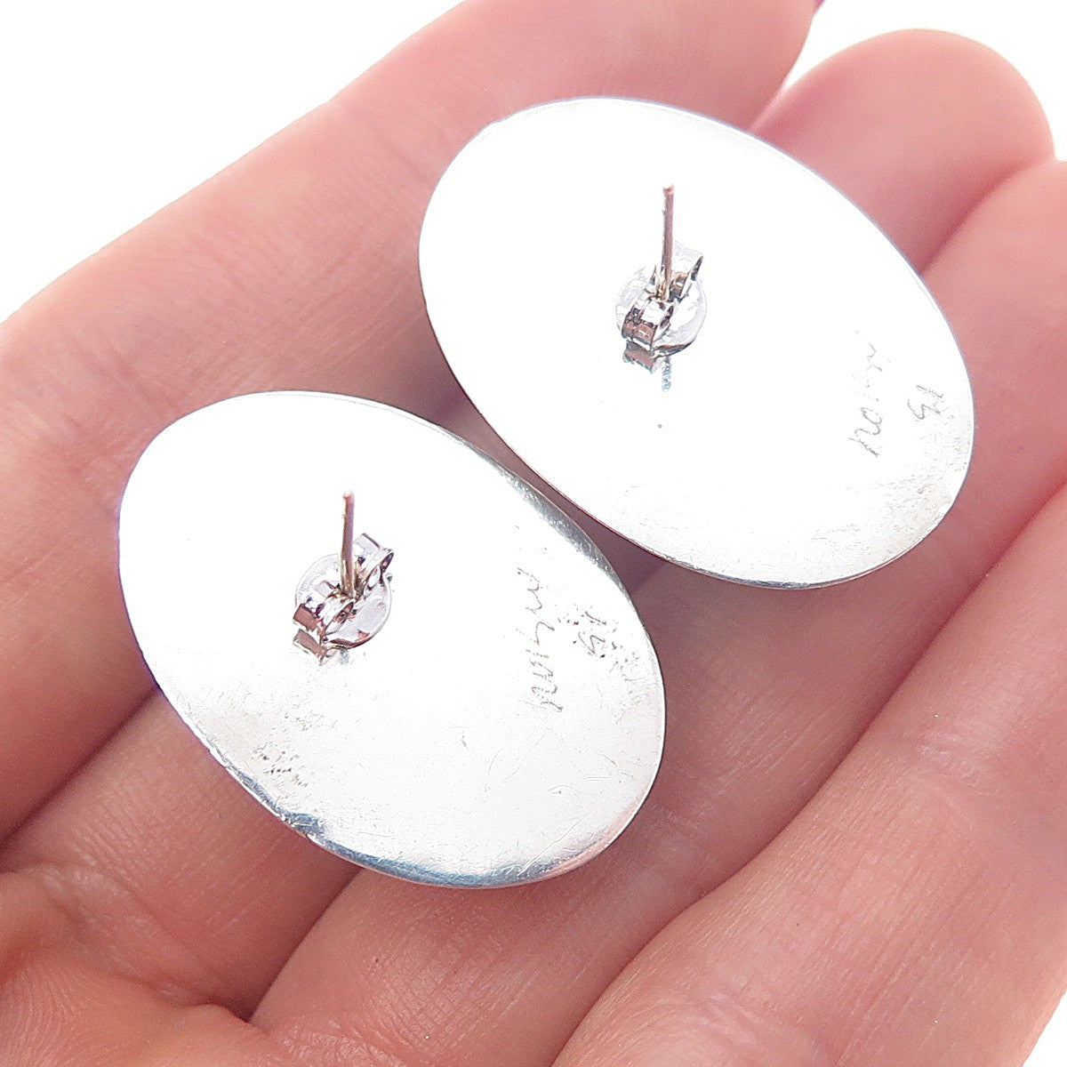 NOKU Sterling Silver 14K Gold Posts Vintage 1991 Real MOP Modernist Earrings