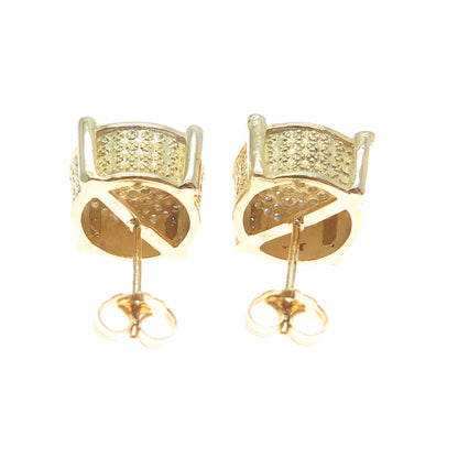 925 Sterling Silver Gold Plated Round-Cut C Z Sparkle Stud Earrings
