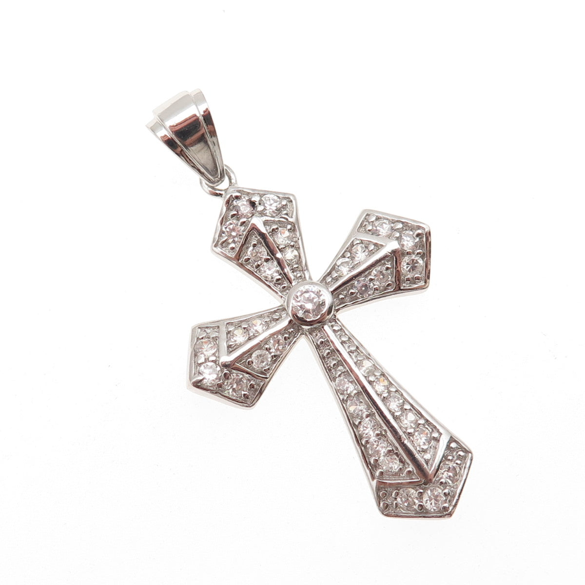 925 Sterling Silver Round-Cut C Z Cross Charm Pendant