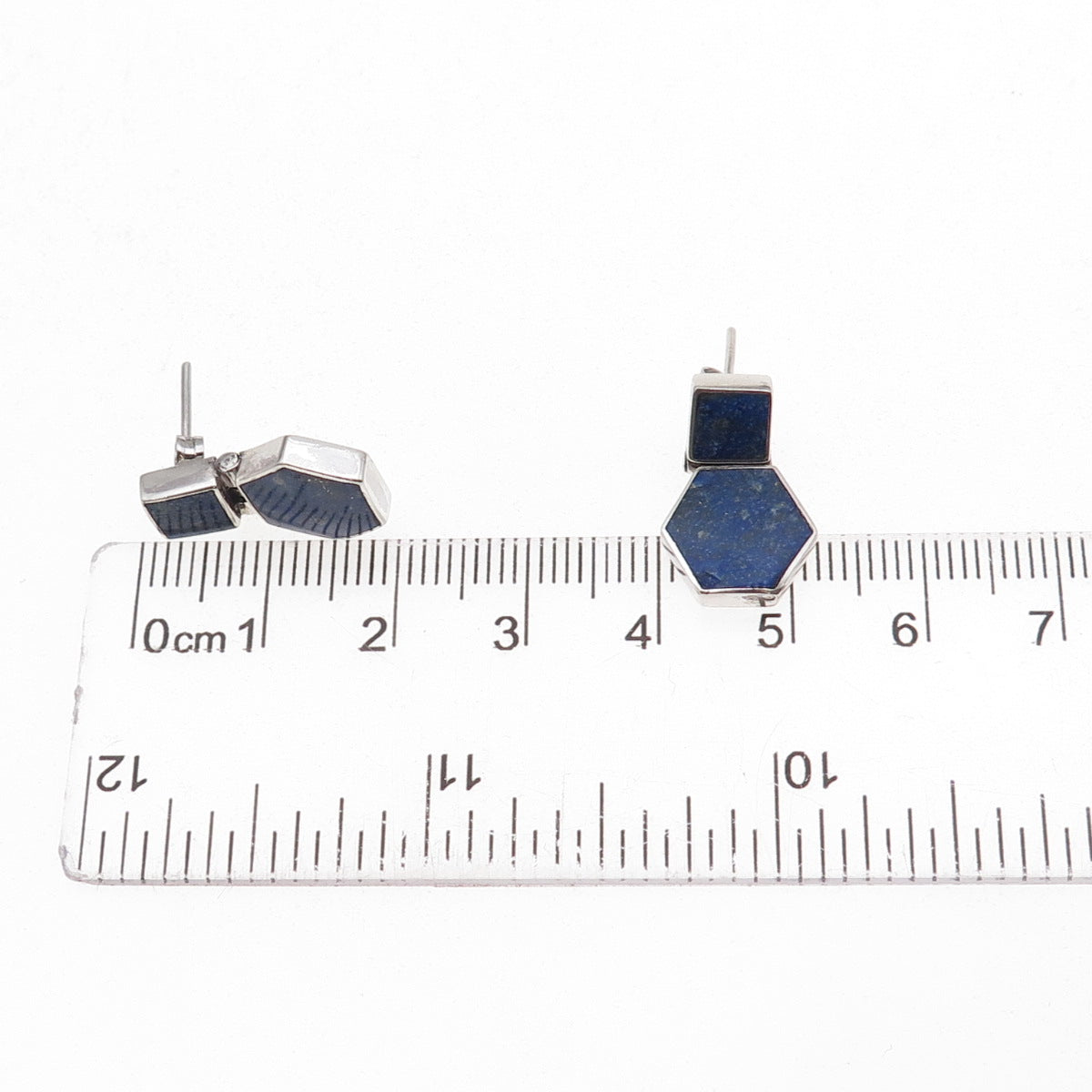 950 Silver Vintage Real Lapis Modernist Geometric Earrings
