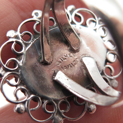 925 Sterling Silver Vintage Mexico Real Black Onyx Aztec God Ring Size 7.5