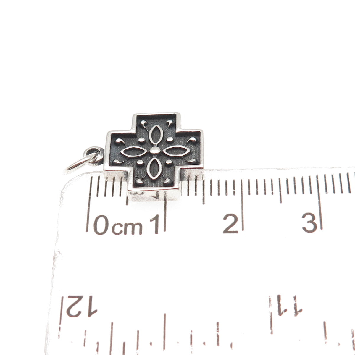 925 Sterling Silver Vintage Floral Cross Oxidized Mini Charm Pendant