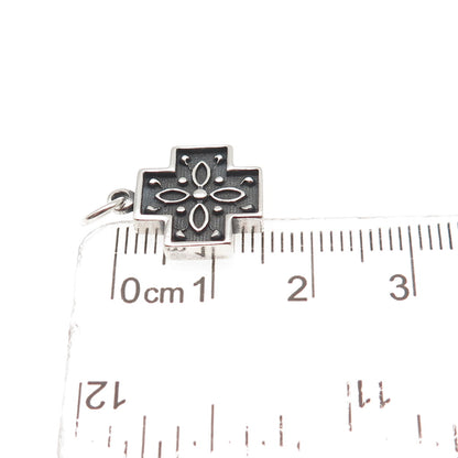 925 Sterling Silver Vintage Floral Cross Oxidized Mini Charm Pendant