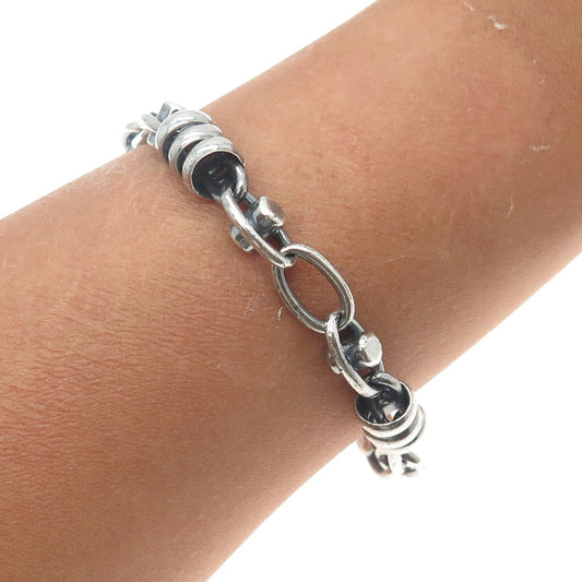 925 Sterling Silver Vintage Mexico Modernist Link Bracelet 7.5"