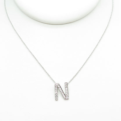 925 Sterling Silver C Z Letter "N" Initial Rolo Chain Necklace 16-18"