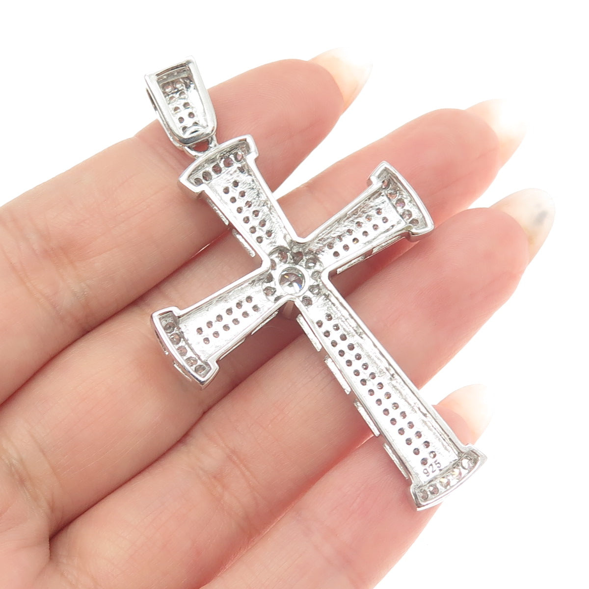 925 Sterling Silver Round-Cut C Z Cross Pendant