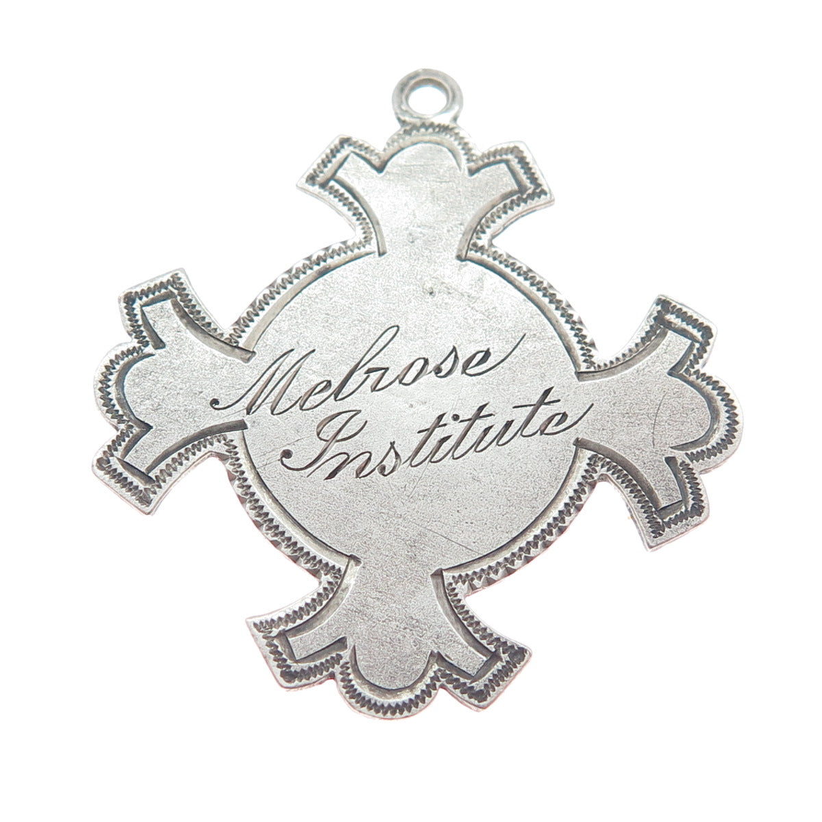 925 Sterling Silver Antique "Melrose Institute" Cross Religious Pendant