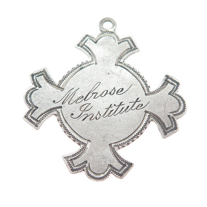 925 Sterling Silver Antique "Melrose Institute" Cross Religious Pendant