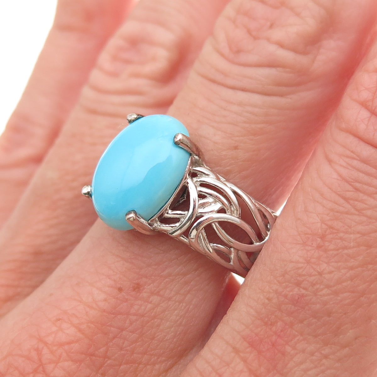Chuck Clemency 925 Sterling Silver Real Turquoise Byzantine Ring Size 8.25