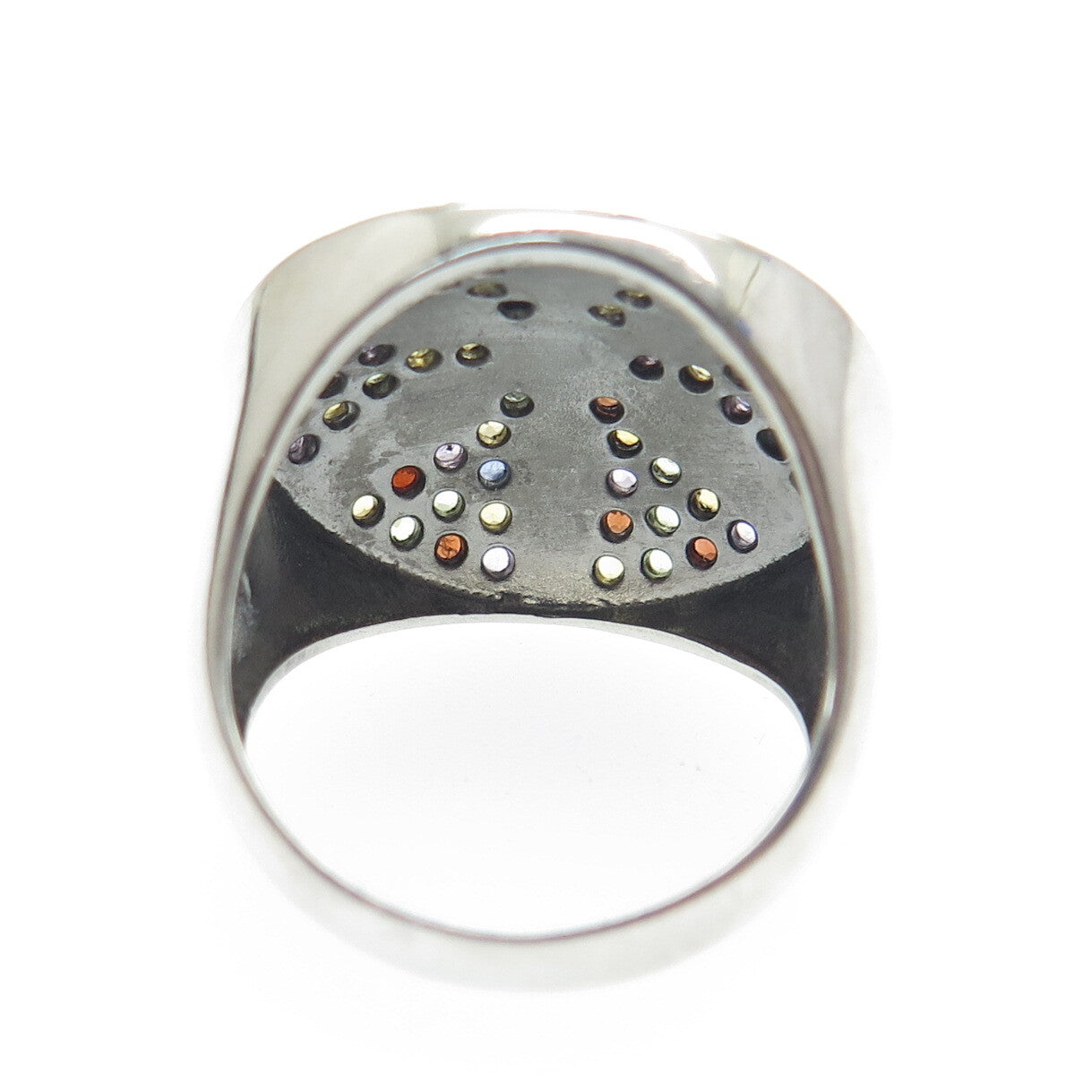 925 Sterling Silver Enamel Real Multi-Color Sapphire Flower Ring Size 7.25