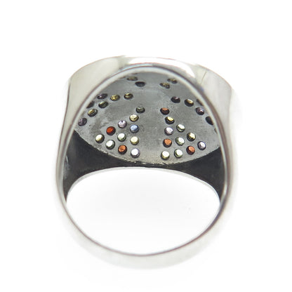 925 Sterling Silver Enamel Real Multi-Color Sapphire Flower Ring Size 7.25
